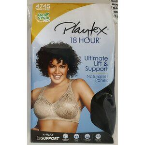 New Playtex 18 Hour Bra 40DDD Black Wirefree Comfort Strap Lift Support 4745